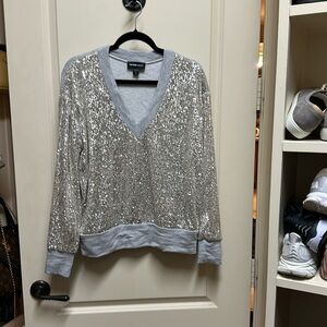 Fifteen twenty gray blouse with sequin sleeves
